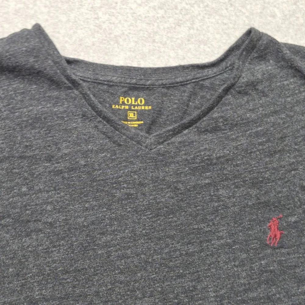 Polo Ralph Lauren Shirt Mens XL Charcoal Gray Cotton V-Neck Long Sleeve EUC